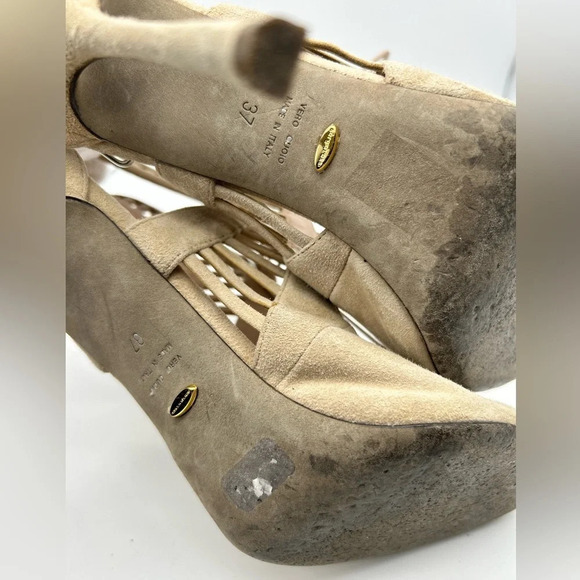 Sergio Rossi Beige/nude colored strappy heels with Ladder Detail sz 37 - Picture 12 of 13